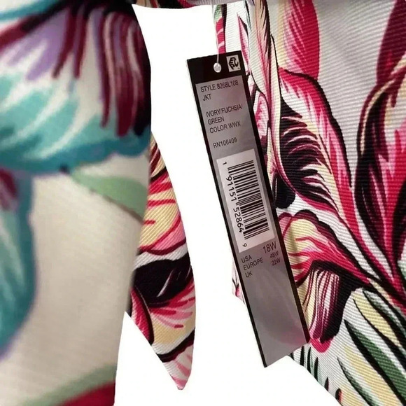 Tahari ASL Women 18W Floral Open Jacket Ivory Multicolor 3/4 Tie Sleeve NEW - Picture 6 of 9